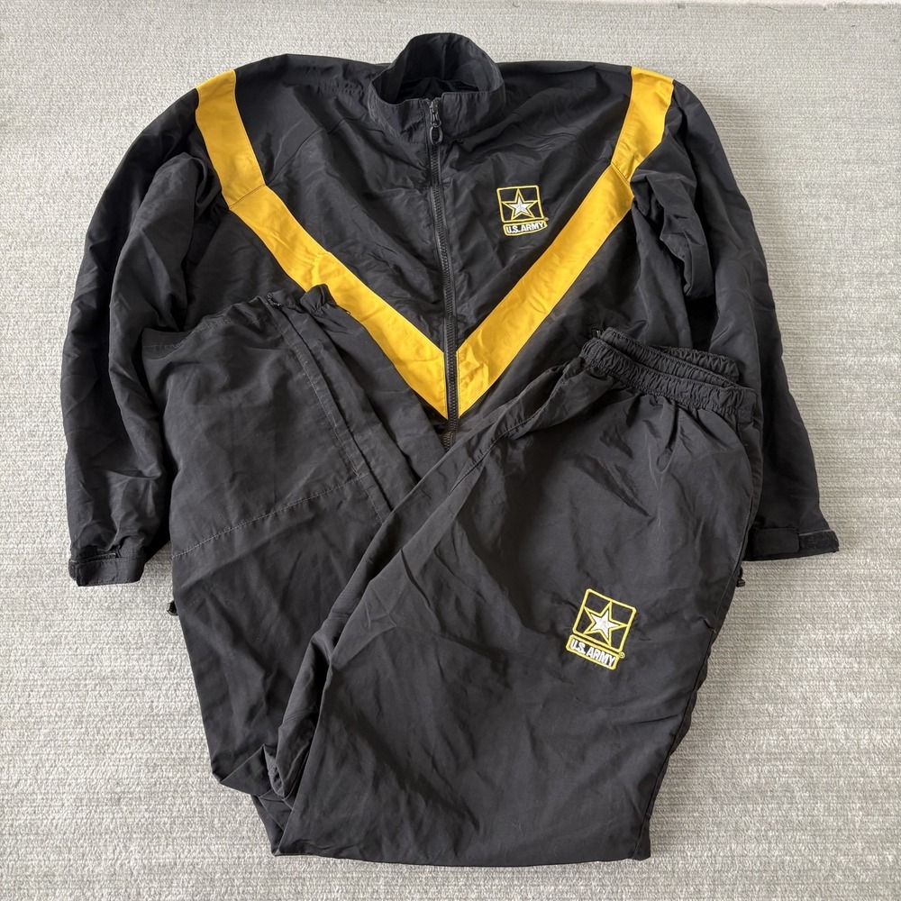 US Army APFU Training Tracksuit Unisex Small Regular Black Gold Windbreaker Set